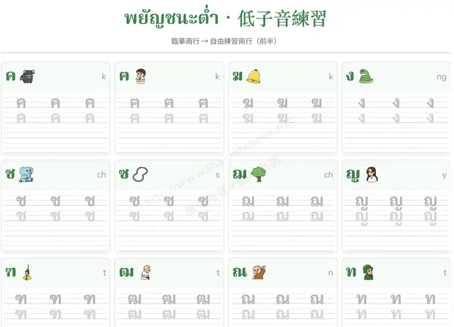 習字帖內頁：低音子音純練習